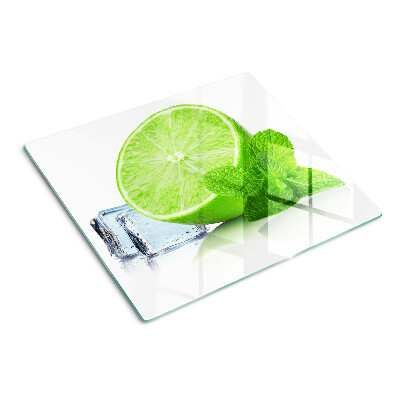 Schneidebrett glas Limette mit Minze und Eis