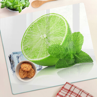 Schneidebrett glas Limette mit Minze und Eis
