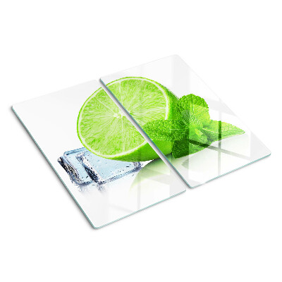 Schneidebrett glas Limette mit Minze und Eis