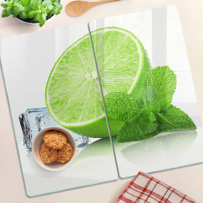 Schneidebrett glas Limette mit Minze und Eis