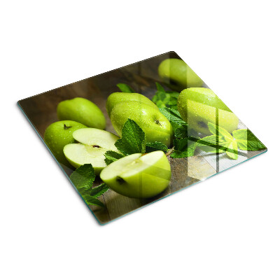 Schneidebrett glas Grüne Äpfel mit Minze