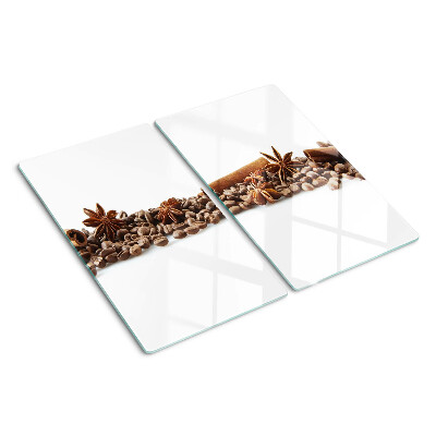 Schneidebrett glas Gewürze und Kaffeebohnen