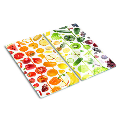 Glasschneidebrett Obst und Gemüse in Regenbogenfarben