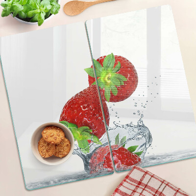 Glasschneidebrett Erdbeeren im Wasser