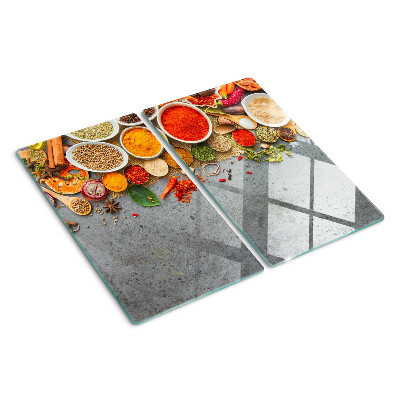 Schneidebrett glas Gewürze und Kräuter