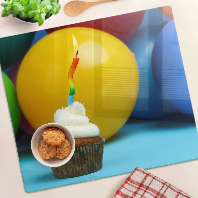 Glasschneidebrett Geburtstags-Cupcake mit Luftballons