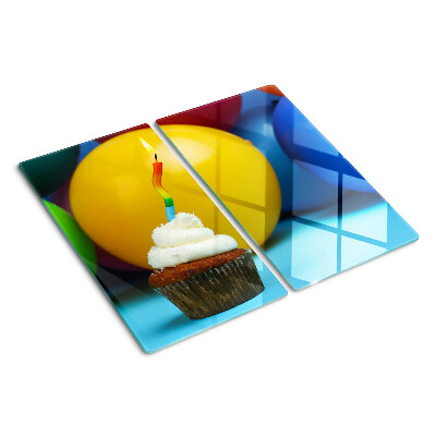 Glasschneidebrett Geburtstags-Cupcake mit Luftballons