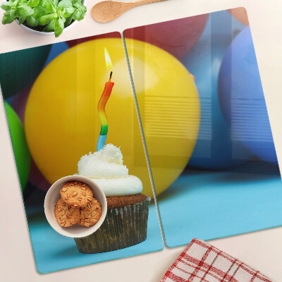 Glasschneidebrett Geburtstags-Cupcake mit Luftballons