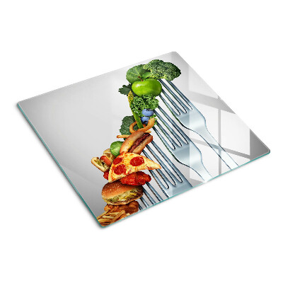 Glasschneidebrett Essen auf einer Gabel