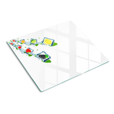 Schneidebrett glas Fruchtmotiv mit bunten Scheiben