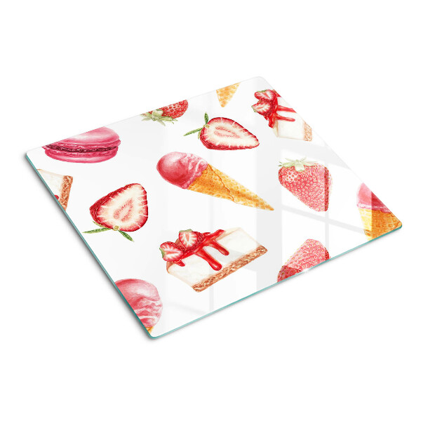 Schneidebrett glas Eis und Erdbeeren