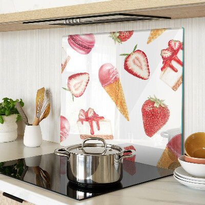 Schneidebrett glas Eis und Erdbeeren
