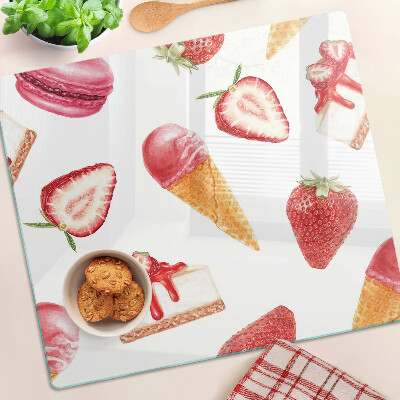 Schneidebrett glas Eis und Erdbeeren
