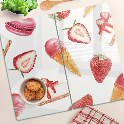 Schneidebrett glas Eis und Erdbeeren