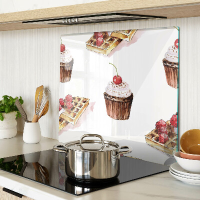 Schneidebrett glas Waffeln und Cupcakes mit Kirschen