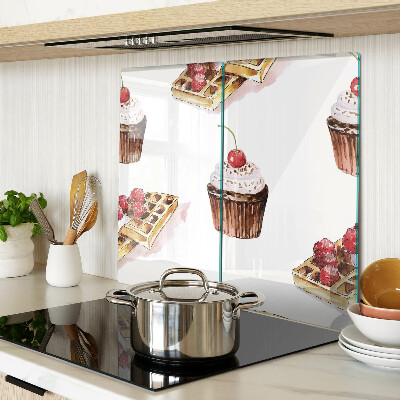 Schneidebrett glas Waffeln und Cupcakes mit Kirschen