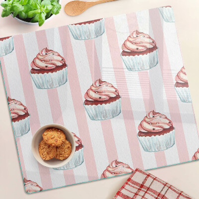 Glasschneidebrett Cupcakes auf rosa Streifen