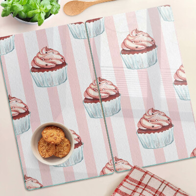 Glasschneidebrett Cupcakes auf rosa Streifen