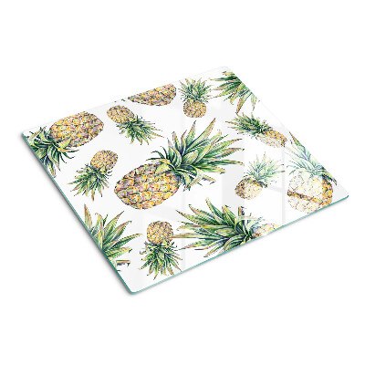 Schneidebrett glas Ananas auf weißem Hintergrund