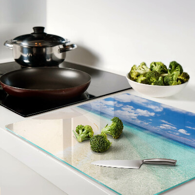 Schneidebrett glas Strand mit blauem Himmel