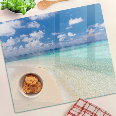 Schneidebrett glas Strand mit blauem Himmel