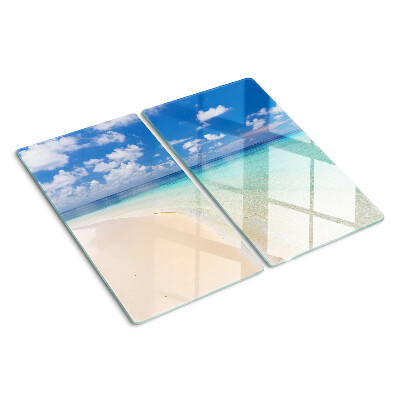 Schneidebrett glas Strand mit blauem Himmel