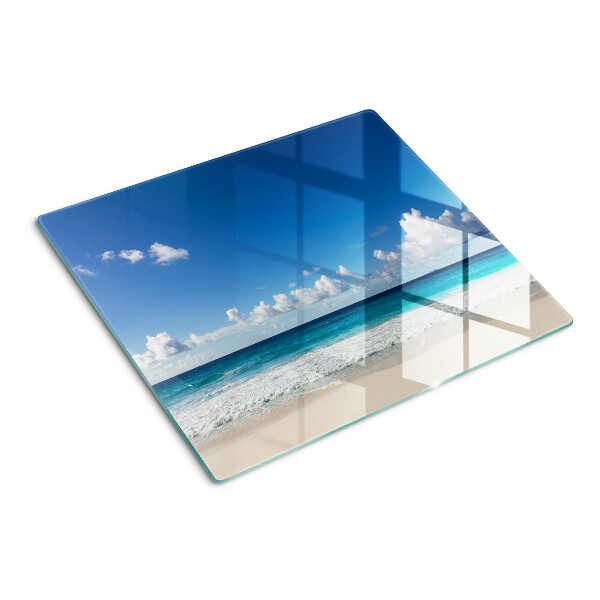 Glasschneidebrett Strand mit türkisfarbenem Wasser und Wolken
