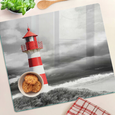 Glasschneidebrett Leuchtturm in der Landschaft