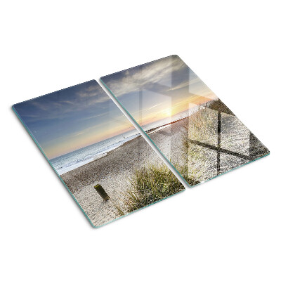 Schneidebrett glas Strand bei Sonnenuntergang