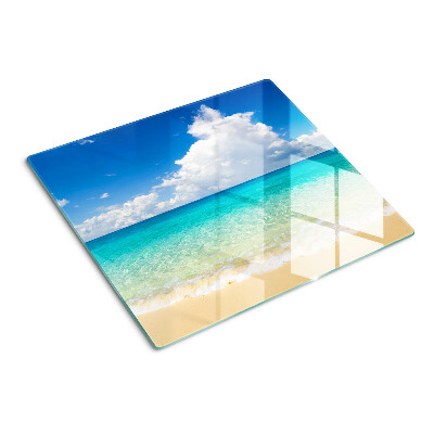 Schneidebrett glas Strand mit türkisfarbenem Wasser und Wolken
