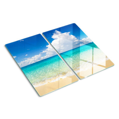 Schneidebrett glas Strand mit türkisfarbenem Wasser und Wolken