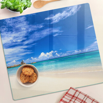 Schneidebrett glas Tropischer Strand mit blauem Himmel