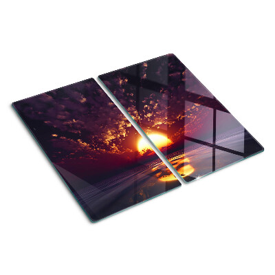 Schneidebrett glas Sonnenuntergang über dem Meer