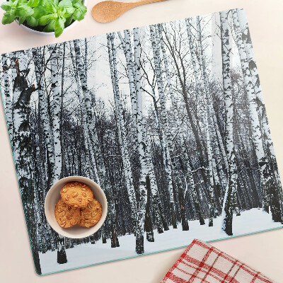 Glasschneidebrett Winterwald mit Birken