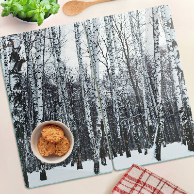 Glasschneidebrett Winterwald mit Birken