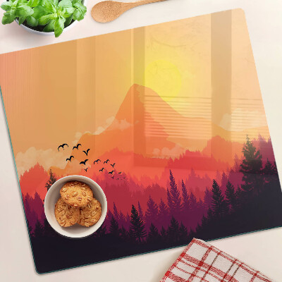 Glasschneidebrett Berglandschaft bei Sonnenuntergang