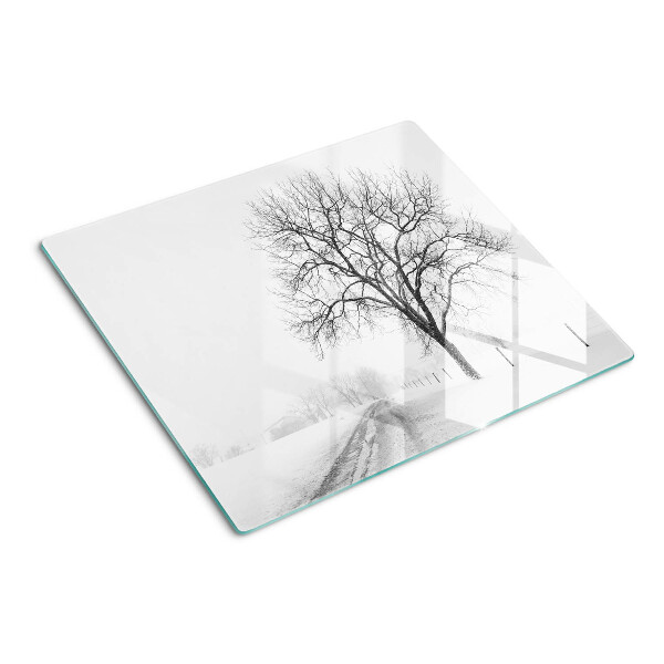 Glasschneidebrett Leere Winterlandschaft mit einem Baum