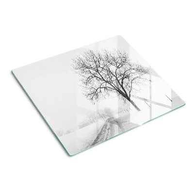 Glasschneidebrett Leere Winterlandschaft mit einem Baum