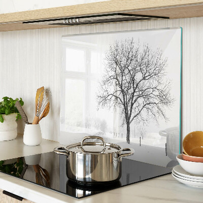 Glasschneidebrett Leere Winterlandschaft mit einem Baum