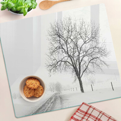 Glasschneidebrett Leere Winterlandschaft mit einem Baum
