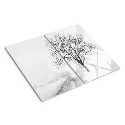 Glasschneidebrett Leere Winterlandschaft mit einem Baum