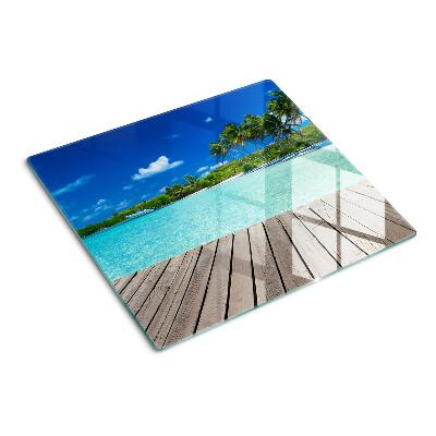 Glasschneidebrett Tropischer Strand mit Palmen