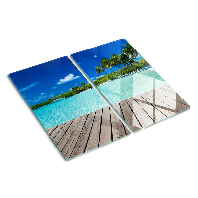 Glasschneidebrett Tropischer Strand mit Palmen