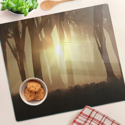 Glasschneidebrett Sonnenuntergang im Wald