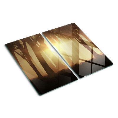 Glasschneidebrett Sonnenuntergang im Wald