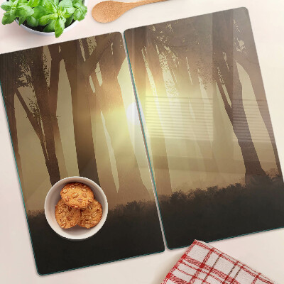 Glasschneidebrett Sonnenuntergang im Wald