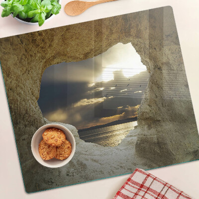 Schneidebrett glas Blick auf das Meer durch die Grotte