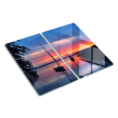 Glasschneidebrett Sonnenuntergang über dem See