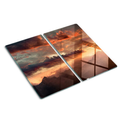 Glasschneidebrett Sonnenuntergang über den Bergen