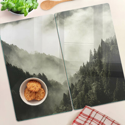 Glasschneidebrett Berglandschaft mit Nebel